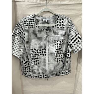 Cabi Jacket Cropped Blazer Short Sleeve Cream‎ Black Stretch Elastic Waist XL